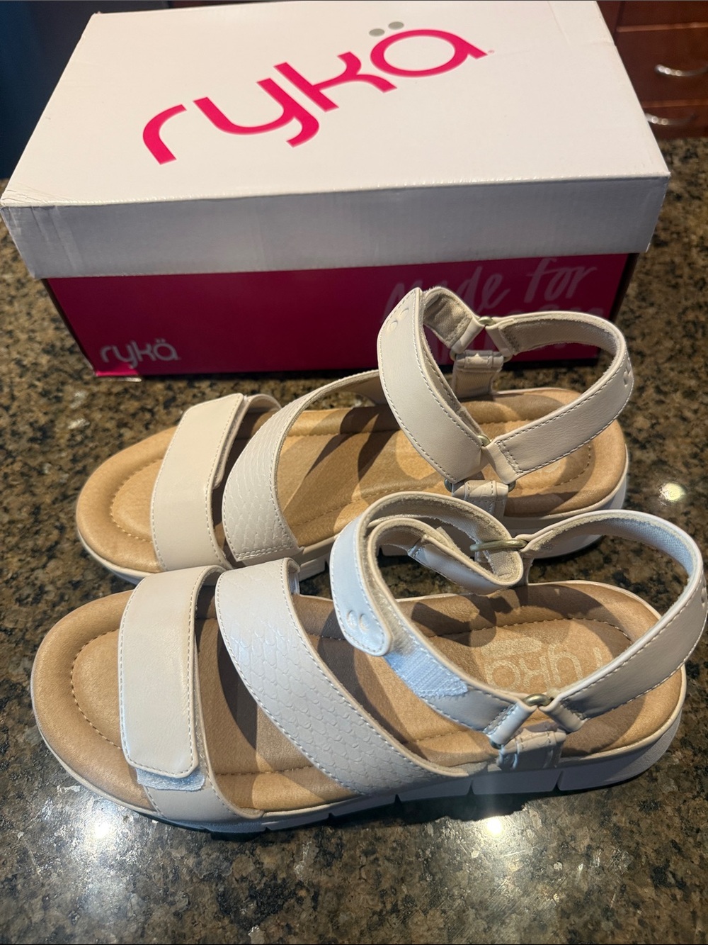 Ryka Women’s White Hook-and-Loop Comfort Sandals